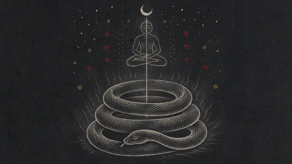 Great serpent coiled at the base of the spine, dormant Kundalini energy
